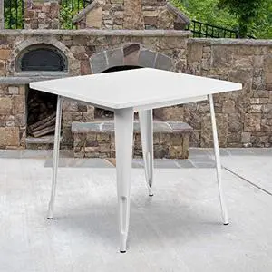 EMMA + OLIVER Commercial Grade 31.5" Square White Metal Indoor-Outdoor Table EMMA + OLIVER Commercial Grade 31.5" Square White Metal Indoor-Outdoor Table