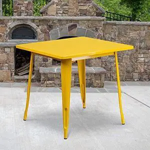 EMMA + OLIVER Commercial Grade 31.5" Square Yellow Metal Indoor-Outdoor Table EMMA + OLIVER Commercial Grade 31.5" Square Yellow Metal Indoor-Outdoor Table