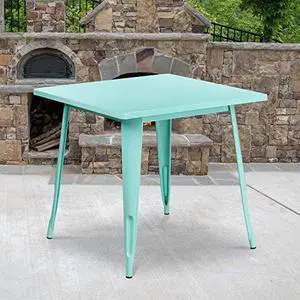 EMMA + OLIVER Commercial Grade 31.5" Square Mint Green Metal Indoor-Outdoor Table EMMA + OLIVER Commercial Grade 31.5" Square Mint Green Metal Indoor-Outdoor Table