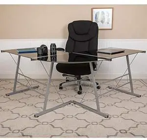 EMMA + OLIVER L-Shaped Computer Corner Glass Desk, Gaming Desk, Home Office Corner Desk, Black EMMA + OLIVER L-Shaped Computer Corner Glass Desk, Gaming Desk, Home Office Corner Desk, Black