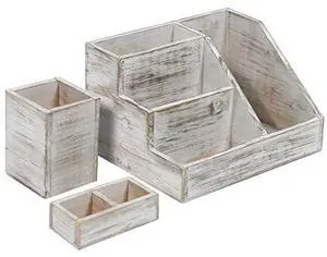 HBCY Creations Rustic Wooden Desk Organizer Set, 3-Piece Whitewashed Mail Organizer for Desktop - Great for Rustic or Industrial Home Decor HBCY Creations Rustic Wooden Desk Organizer Set, 3-Piece Whitewashed Mail Organizer for Desktop - Great for Rustic or Industrial Home Decor