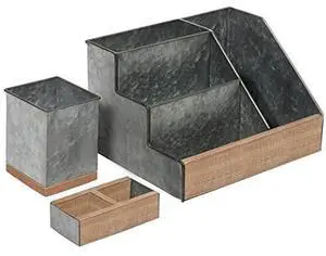 HBCY Creations 3 Piece Galvanized Metal Desk Organizer Set - Rustic Mail Organizer For Desktop - Great For Industrial Home Decor! Makeup Organizer For Vanity HBCY Creations 3 Piece Galvanized Metal Desk Organizer Set - Rustic Mail Organizer For Desktop - Great For Industrial Home Decor! Makeup Organizer For Vanity