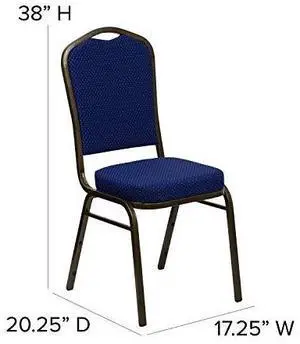 EMMA + OLIVER 4 Pack Crown Back Stack Banquet Chair in Navy Blue Pattern Fabric-Gold Vein Frame EMMA + OLIVER 4 Pack Crown Back Stack Banquet Chair in Navy Blue Pattern Fabric-Gold Vein Frame