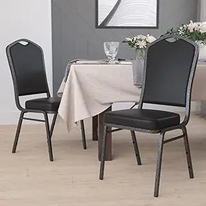 EMMA + OLIVER 4 Pack Crown Back Stacking Banquet Chair in Black Vinyl - Silver Vein Frame EMMA + OLIVER 4 Pack Crown Back Stacking Banquet Chair in Black Vinyl - Silver Vein Frame