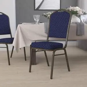 EMMA + OLIVER 4 Pack Crown Back Banquet Stack Chair in Navy Blue Dot Fabric-Gold Vein Frame EMMA + OLIVER 4 Pack Crown Back Banquet Stack Chair in Navy Blue Dot Fabric-Gold Vein Frame