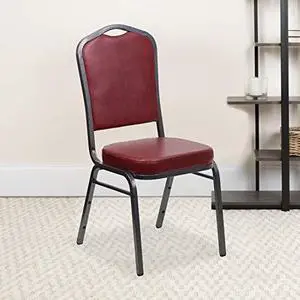 EMMA + OLIVER 4 Pack Crown Back Stacking Banquet Chair in Burgundy Vinyl - Silver Vein Frame EMMA + OLIVER 4 Pack Crown Back Stacking Banquet Chair in Burgundy Vinyl - Silver Vein Frame