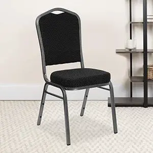 EMMA + OLIVER 4 Pack Crown Back Banquet Stack Chair in Black Dot Fabric - Silver Vein Frame EMMA + OLIVER 4 Pack Crown Back Banquet Stack Chair in Black Dot Fabric - Silver Vein Frame