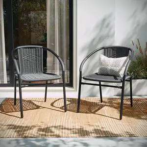 BizChair 2 Pack Gray Rattan Indoor-Outdoor Restaurant Stack Chair BizChair 2 Pack Gray Rattan Indoor-Outdoor Restaurant Stack Chair