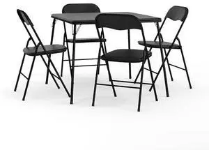 EMMA + OLIVER 5-Piece Multipurpose Folding Card Table and Chairs Set for 4 Players, Padded Top Portable Square Folding Table and Chairs Set, Black EMMA + OLIVER 5-Piece Multipurpose Folding Card Table and Chairs Set for 4 Players, Padded Top Portable Square Folding Table and Chairs Set, Black