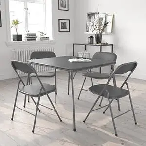 EMMA + OLIVER 5-Piece Multipurpose Folding Card Table and Chairs Set for 4 Players, Padded Top Portable Square Folding Table and Chairs Set, Gray EMMA + OLIVER 5-Piece Multipurpose Folding Card Table and Chairs Set for 4 Players, Padded Top Portable Square Folding Table and Chairs Set, Gray