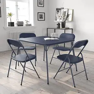 EMMA + OLIVER 5-Piece Multipurpose Folding Card Table and Chairs Set for 4 Players, Padded Top Portable Square Folding Table and Chairs Set, Navy EMMA + OLIVER 5-Piece Multipurpose Folding Card Table and Chairs Set for 4 Players, Padded Top Portable Square Folding Table and Chairs Set, Navy