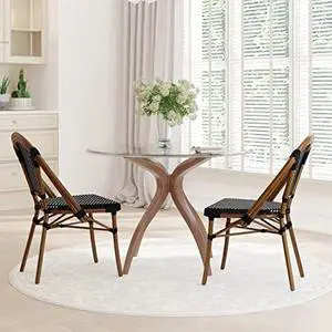 EMMA + OLIVER Soie Bistro Chair - Black & White Woven PE Seat and Back - Bamboo Finish Aluminum Frame - for Indoor/Outdoor Use - Set of Two EMMA + OLIVER Soie Bistro Chair - Black & White Woven PE Seat and Back - Bamboo Finish Aluminum Frame - for Indoor/Outdoor Use - Set of Two