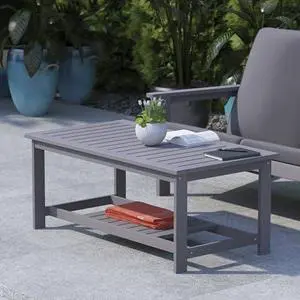 BizChair Two Tiered Commercial Grade Adirondack Coffee Table - Gray Finish Poly Resin Wood - All-Weather - Slatted Shelf Design BizChair Two Tiered Commercial Grade Adirondack Coffee Table - Gray Finish Poly Resin Wood - All-Weather - Slatted Shelf Design