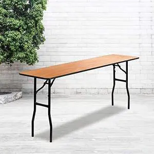 EMMA + OLIVER 6' Rectangular Wood Folding Table with Clear Coated Top, Long Wooden Foldable Table for Residential Indoor/Outdoor Events, Natural EMMA + OLIVER 6' Rectangular Wood Folding Table with Clear Coated Top, Long Wooden Foldable Table for Residential Indoor/Outdoor Events, Natural