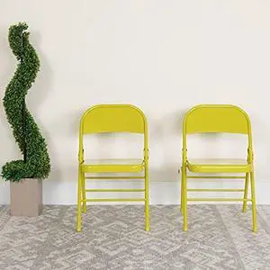 EMMA + OLIVER 2 Pack Twisted Citron Triple Braced & Double Hinged Metal Folding Chair EMMA + OLIVER 2 Pack Twisted Citron Triple Braced & Double Hinged Metal Folding Chair