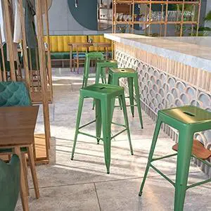 EMMA + OLIVER Commercial Grade 30" H Backless Green Metal Indoor-Outdoor Barstool, Square EMMA + OLIVER Commercial Grade 30" H Backless Green Metal Indoor-Outdoor Barstool, Square