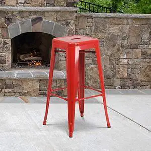 EMMA + OLIVER Commercial Grade 30" H Backless Red Metal Indoor-Outdoor Barstool, Square EMMA + OLIVER Commercial Grade 30" H Backless Red Metal Indoor-Outdoor Barstool, Square