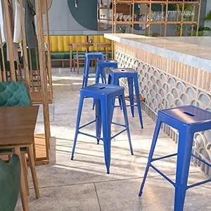 EMMA + OLIVER Commercial Grade 30" H Backless Blue Metal Indoor-Outdoor Barstool, Square EMMA + OLIVER Commercial Grade 30" H Backless Blue Metal Indoor-Outdoor Barstool, Square