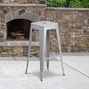 EMMA + OLIVER Commercial Grade 30" H Backless Silver Metal Indoor-Outdoor Barstool, Square EMMA + OLIVER Commercial Grade 30" H Backless Silver Metal Indoor-Outdoor Barstool, Square