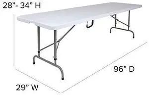 EMMA + OLIVER 8' Height-Adjustable Rectangular Bi-Fold Plastic Folding Table, Long Plastic Foldable Table for Residential Indoor/Outdoor Events, White EMMA + OLIVER 8' Height-Adjustable Rectangular Bi-Fold Plastic Folding Table, Long Plastic Foldable Table for Residential Indoor/Outdoor Events, White