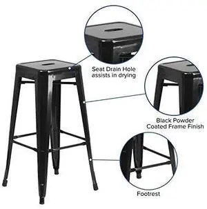 EMMA + OLIVER Commercial Grade 30" H Backless Black Metal Indoor-Outdoor Barstool, Square EMMA + OLIVER Commercial Grade 30" H Backless Black Metal Indoor-Outdoor Barstool, Square