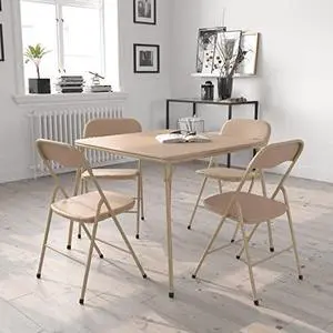 EMMA + OLIVER 5-Piece Multipurpose Folding Card Table and Chairs Set for 4 Players, Padded Top Portable Square Folding Table and Chairs Set, Tan EMMA + OLIVER 5-Piece Multipurpose Folding Card Table and Chairs Set for 4 Players, Padded Top Portable Square Folding Table and Chairs Set, Tan