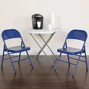 EMMA + OLIVER 2 Pack Cobalt Blue Triple Braced & Double Hinged Metal Folding Chair EMMA + OLIVER 2 Pack Cobalt Blue Triple Braced & Double Hinged Metal Folding Chair