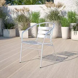 EMMA + OLIVER Aluminum Indoor-Outdoor Stack Chair with Triple Slat Back and Arms EMMA + OLIVER Aluminum Indoor-Outdoor Stack Chair with Triple Slat Back and Arms
