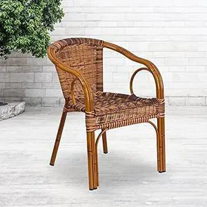 EMMA + OLIVER Brown Rattan Patio Chair with Dark Red Bamboo-Aluminum Frame EMMA + OLIVER Brown Rattan Patio Chair with Dark Red Bamboo-Aluminum Frame
