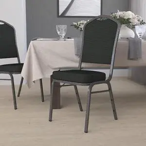 EMMA + OLIVER Crown Back Banquet Chair, Black Dot Fabric/Silver Vein Frame EMMA + OLIVER Crown Back Banquet Chair, Black Dot Fabric/Silver Vein Frame