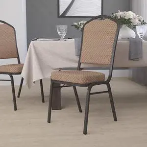 EMMA + OLIVER Crown Back Banquet Chair, Gold Diamond Fabric/Gold Vein Frame EMMA + OLIVER Crown Back Banquet Chair, Gold Diamond Fabric/Gold Vein Frame