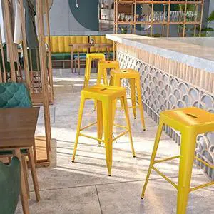 EMMA + OLIVER Commercial Grade 30" H Backless Yellow Metal Indoor-Outdoor Barstool, Square EMMA + OLIVER Commercial Grade 30" H Backless Yellow Metal Indoor-Outdoor Barstool, Square