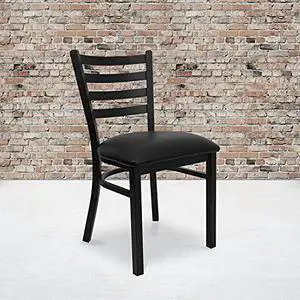 EMMA + OLIVER 2 Pack Black Ladder Back Metal Restaurant Chair - Black Vinyl Seat EMMA + OLIVER 2 Pack Black Ladder Back Metal Restaurant Chair - Black Vinyl Seat