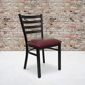 EMMA + OLIVER 2 Pack Black Ladder Back Metal Restaurant Chair - Burgundy Vinyl Seat EMMA + OLIVER 2 Pack Black Ladder Back Metal Restaurant Chair - Burgundy Vinyl Seat