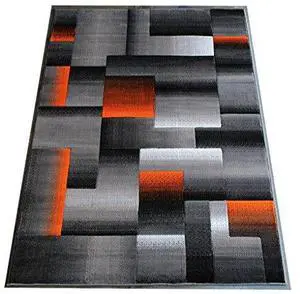 Masada Rugs, Modern Contemporary Area Rug, Orange Grey Black (5 Feet X 7 Feet) Masada Rugs, Modern Contemporary Area Rug, Orange Grey Black (5 Feet X 7 Feet)