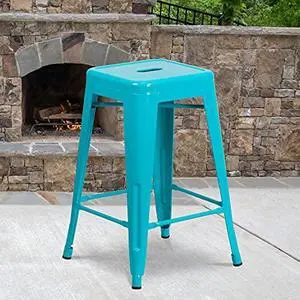 EMMA + OLIVER Commercial Grade 24" H Backless Teal-Blue Indoor-Outdoor Counter Height Stool EMMA + OLIVER Commercial Grade 24" H Backless Teal-Blue Indoor-Outdoor Counter Height Stool