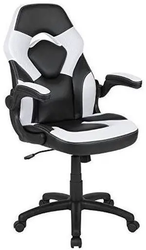 BizChair Gaming Chair, Racing Style Ergonomic Office Chair, Adjustable Swivel Computer Chair with Flip-Up Arms, White/Black LeatherSoft BizChair Gaming Chair, Racing Style Ergonomic Office Chair, Adjustable Swivel Computer Chair with Flip-Up Arms, White/Black LeatherSoft