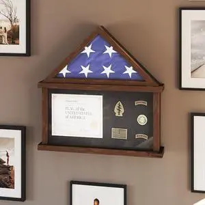 BizChair Quincy Flag and Certificate Display Case, Solid Pine Wood Flag Shadow Box Fits 9x5 Folded Burial Flag, Dark Brown Finish BizChair Quincy Flag and Certificate Display Case, Solid Pine Wood Flag Shadow Box Fits 9x5 Folded Burial Flag, Dark Brown Finish