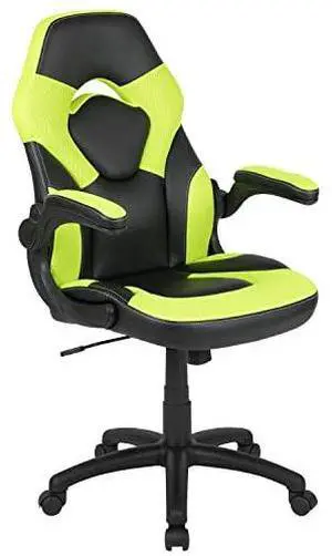 BizChair Gaming Racing PC Chair with Flip-up Arms, Neon Green/Black LeatherSoft BizChair Gaming Racing PC Chair with Flip-up Arms, Neon Green/Black LeatherSoft