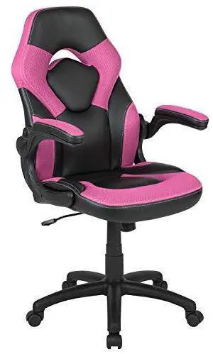BizChair Gaming Chair, Racing Style Ergonomic Office Chair, Adjustable Swivel Computer Chair with Flip-Up Arms, Pink/Black LeatherSoft BizChair Gaming Chair, Racing Style Ergonomic Office Chair, Adjustable Swivel Computer Chair with Flip-Up Arms, Pink/Black LeatherSoft