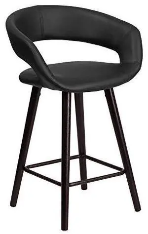 EMMA + OLIVER 24" H Cappuccino Wood Rounded Open Back Counter Stool - Black Vinyl EMMA + OLIVER 24" H Cappuccino Wood Rounded Open Back Counter Stool - Black Vinyl