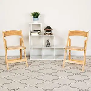 EMMA + OLIVER 2 Pack Natural Wood Folding Chair with Vinyl Padded Seat EMMA + OLIVER 2 Pack Natural Wood Folding Chair with Vinyl Padded Seat