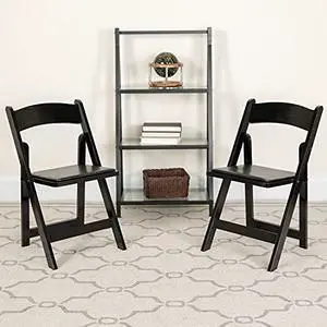 EMMA + OLIVER 2 Pack Black Wood Folding Chair with Vinyl Padded Seat EMMA + OLIVER 2 Pack Black Wood Folding Chair with Vinyl Padded Seat