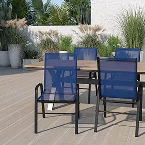 EMMA + OLIVER 4 Pack Navy Outdoor Stack Chair with Flex Comfort Material - Patio Stack Chair EMMA + OLIVER 4 Pack Navy Outdoor Stack Chair with Flex Comfort Material - Patio Stack Chair