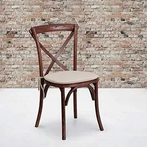 EMMA + OLIVER Stackable Mahogany Wood Cross Back Chair with Cushion EMMA + OLIVER Stackable Mahogany Wood Cross Back Chair with Cushion