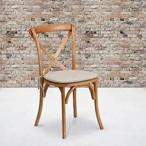 EMMA + OLIVER Stackable Oak Wood Cross Back Chair with Cushion EMMA + OLIVER Stackable Oak Wood Cross Back Chair with Cushion