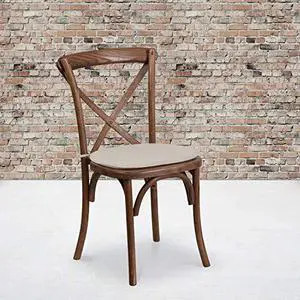 EMMA + OLIVER Stackable Pecan Wood Cross Back Chair with Cushion EMMA + OLIVER Stackable Pecan Wood Cross Back Chair with Cushion