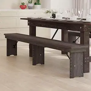 EMMA + OLIVER Pacia 8' x 12" Solid Pine Folding Farm Bench in Mahogany EMMA + OLIVER Pacia 8' x 12" Solid Pine Folding Farm Bench in Mahogany