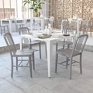 BizChair Commercial Grade 2 Pack Silver Metal Indoor-Outdoor Chair BizChair Commercial Grade 2 Pack Silver Metal Indoor-Outdoor Chair