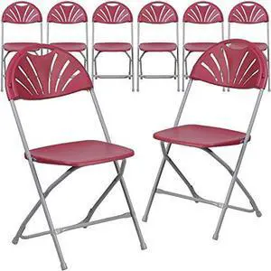 EMMA + OLIVER 8 Pack 650 lb. Capacity Burgundy Plastic Fan Back Folding Chair EMMA + OLIVER 8 Pack 650 lb. Capacity Burgundy Plastic Fan Back Folding Chair